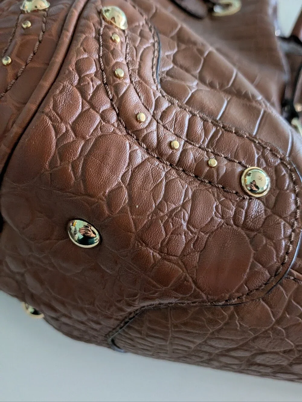 NWT Michael Kors genuine Leather Crocodile Pattern Mocha Large Tote Satchel